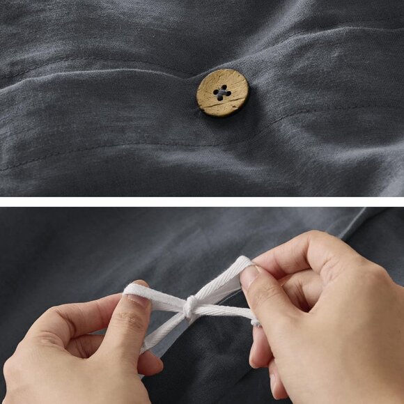 Bedsure Linen Duvet Cover Queen Charcoal Grey - Picture 6 of 11